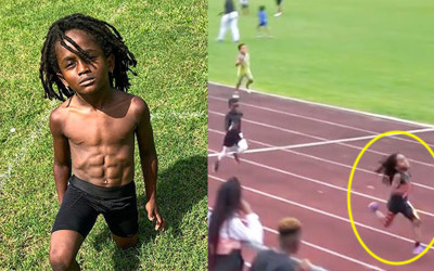 8歲男孩擁有「超結實腹肌」短跑天賦驚人把同學狠甩後頭！百公尺衝出13秒連詹皇也驚嘆：好可怕
